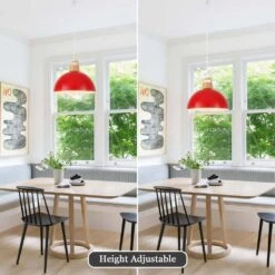 1 Light Red Shaded Industrial Single Pendant Light With Metal Dome Shade For Dinning Room,No Bulbs Included -Lamp Parts red adsensty pendant lights hd5 1r zjy00075 40 1000
