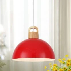 1 Light Red Shaded Industrial Single Pendant Light With Metal Dome Shade For Dinning Room,No Bulbs Included -Lamp Parts red adsensty pendant lights hd5 1r zjy00075 44 1000