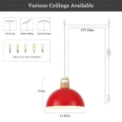 1 Light Red Shaded Industrial Single Pendant Light With Metal Dome Shade For Dinning Room,No Bulbs Included -Lamp Parts red adsensty pendant lights hd5 1r zjy00075 66 1000