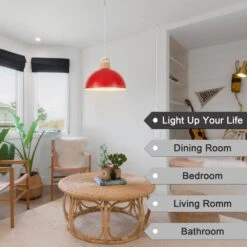 1 Light Red Shaded Industrial Single Pendant Light With Metal Dome Shade For Dinning Room,No Bulbs Included -Lamp Parts red adsensty pendant lights hd5 1r zjy00075 a0 1000