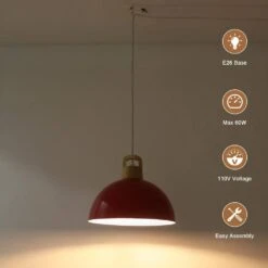 1 Light Red Shaded Industrial Single Pendant Light With Metal Dome Shade For Dinning Room,No Bulbs Included -Lamp Parts red adsensty pendant lights hd5 1r zjy00075 c3 1000