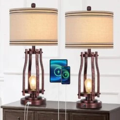28 In. Tall Table Lamps (Set Of 2) 2-Lights Bedside Nightstand Lamp With Shade Red Bronze 11 28 In. Tall Table Lamps (Set Of 2) 2-Lights Bedside Nightstand Lamp With Shade Red Bronze -Lamp Parts red bronze table lamps yxfgtdfgssq 4f 1000