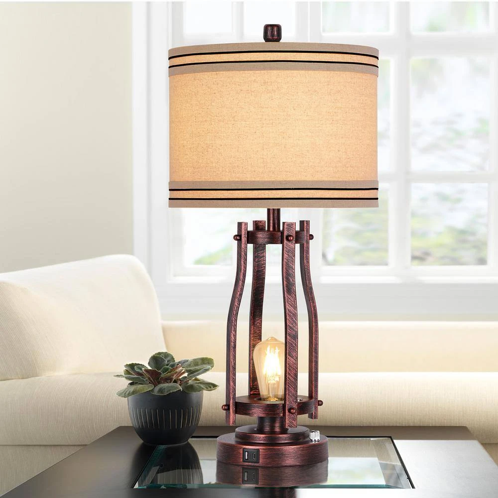 28 In. Tall Table Lamps (Set Of 2) 2-Lights Bedside Nightstand Lamp With Shade Red Bronze 8 28 In. Tall Table Lamps (Set Of 2) 2-Lights Bedside Nightstand Lamp With Shade Red Bronze - Image 6