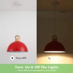 1-Light Red Industrial Metal Dome Shade Pendant Light With Wooden Top For Living Room Foyer Entryway -Lamp Parts red hljynjm pendant lights dmzjd000751r 77 1000