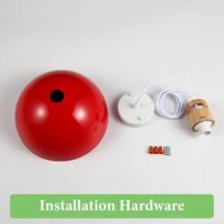 1-Light Red Industrial Metal Dome Shade Pendant Light With Wooden Top For Living Room Foyer Entryway -Lamp Parts red hljynjm pendant lights dmzjd000751r fa 1000