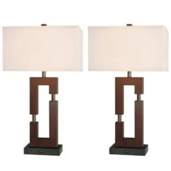 25.9 In. Reddish Brown Table Lamps With USB Port (Set Of 2)