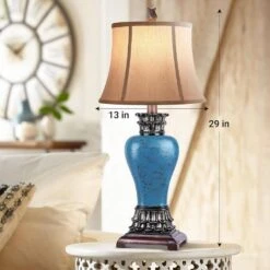 29 In. Set Of 2 Retro Pine Green Farmhouse Rustic Table Lamps For Living Room, 3-Color Temperature Dimmable -Lamp Parts retro pine green rottogoon table lamps hmlp331ag2 1d 1000