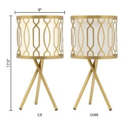 Set Of 2 Lunita 17.5 In. Gold Tripod Base Table Lamps With White Fabric Drum Shades -Lamp Parts river of goods lamp sets 20883 40 1000