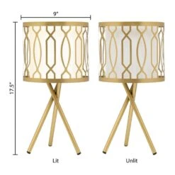 Set Of 2 Lunita 17.5 In. Gold Tripod Base Table Lamps With White Fabric Drum Shades -Lamp Parts river of goods lamp sets 20883 4f 1000