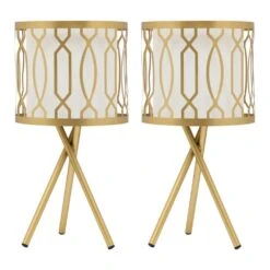 Set Of 2 Lunita 17.5 In. Gold Tripod Base Table Lamps With White Fabric Drum Shades -Lamp Parts river of goods lamp sets 20883 76 1000