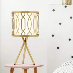 Set Of 2 Lunita 17.5 In. Gold Tripod Base Table Lamps With White Fabric Drum Shades -Lamp Parts river of goods lamp sets 20883 c3 1000