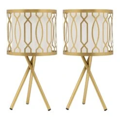 Set Of 2 Lunita 17.5 In. Gold Tripod Base Table Lamps With White Fabric Drum Shades -Lamp Parts river of goods lamp sets 20883 e1 1000