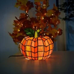 9 In. Orange Indoor Patch The Pumpkin Stained Glass Accent Lamp -Lamp Parts river of goods novelty lights 14730 4f 1000