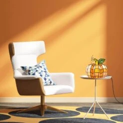 9 In. Orange Indoor Patch The Pumpkin Stained Glass Accent Lamp -Lamp Parts river of goods novelty lights 14730 c3 1000