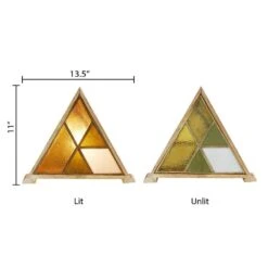 Chelsea 11 In. Wood Triangle Accent Lamp With Amber, Green, And White Glass And Wood Shade -Lamp Parts river of goods novelty lights 20773 1d 1000
