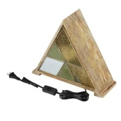 Chelsea 11 In. Wood Triangle Accent Lamp With Amber, Green, And White Glass And Wood Shade -Lamp Parts river of goods novelty lights 20773 1f 1000