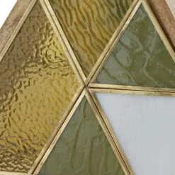 Chelsea 11 In. Wood Triangle Accent Lamp With Amber, Green, And White Glass And Wood Shade -Lamp Parts river of goods novelty lights 20773 44 1000
