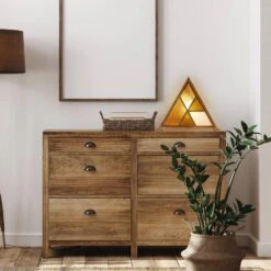 Chelsea 11 In. Wood Triangle Accent Lamp With Amber, Green, And White Glass And Wood Shade -Lamp Parts river of goods novelty lights 20773 76 1000