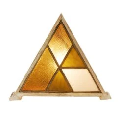 Chelsea 11 In. Wood Triangle Accent Lamp With Amber, Green, And White Glass And Wood Shade -Lamp Parts river of goods novelty lights 20773 c3 1000