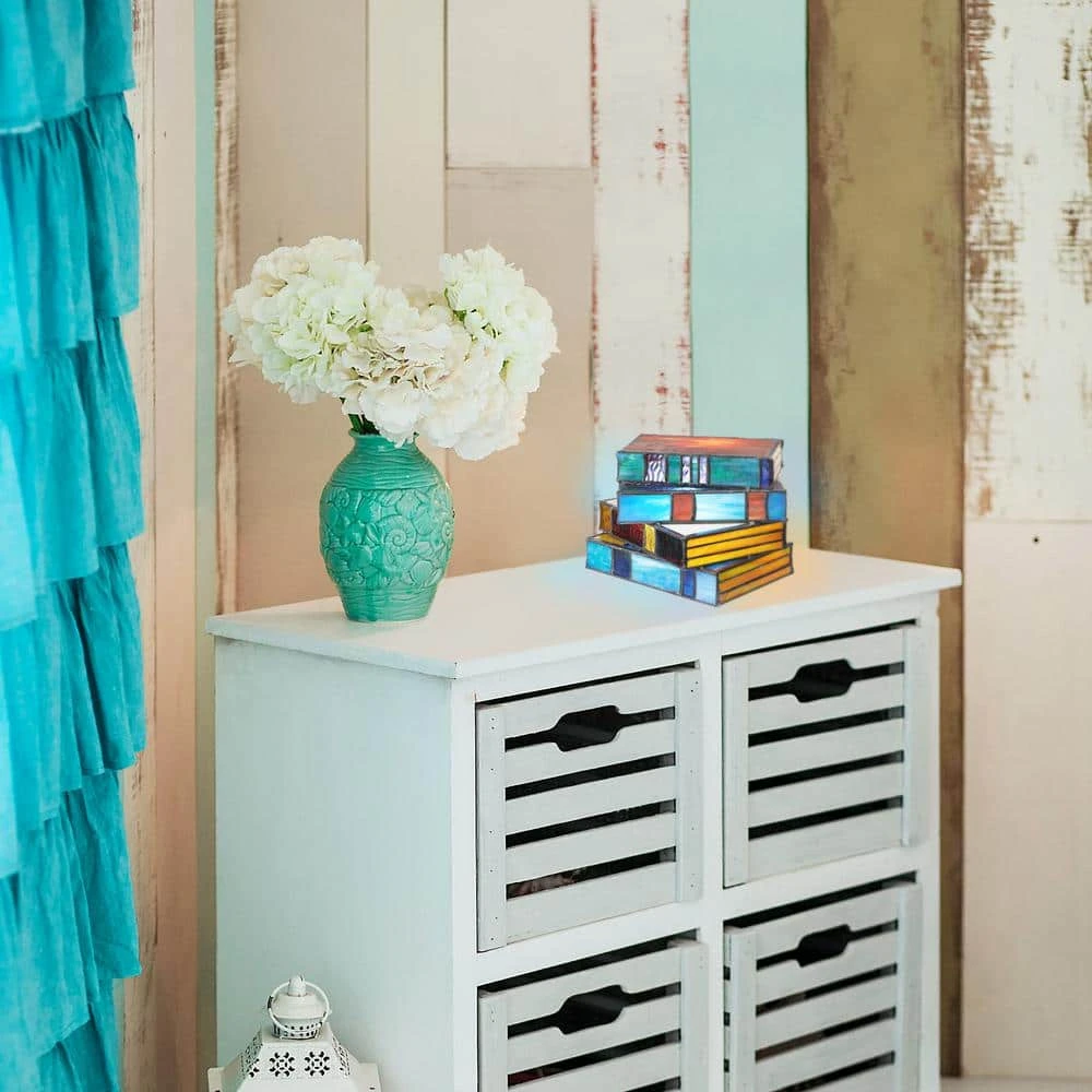 Ava 5 .7 5 In. Multi-Colored Book Stack Stained Glass Accent Lamp With Glass Shade 12 Ava 5 .7 5 In. Multi-Colored Book Stack Stained Glass Accent Lamp With Glass Shade - Image 10