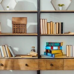 Ava 5 .7 5 In. Multi-Colored Book Stack Stained Glass Accent Lamp With Glass Shade 22 Ava 5 .7 5 In. Multi-Colored Book Stack Stained Glass Accent Lamp With Glass Shade -Lamp Parts river of goods novelty lights 21324 4f 1000