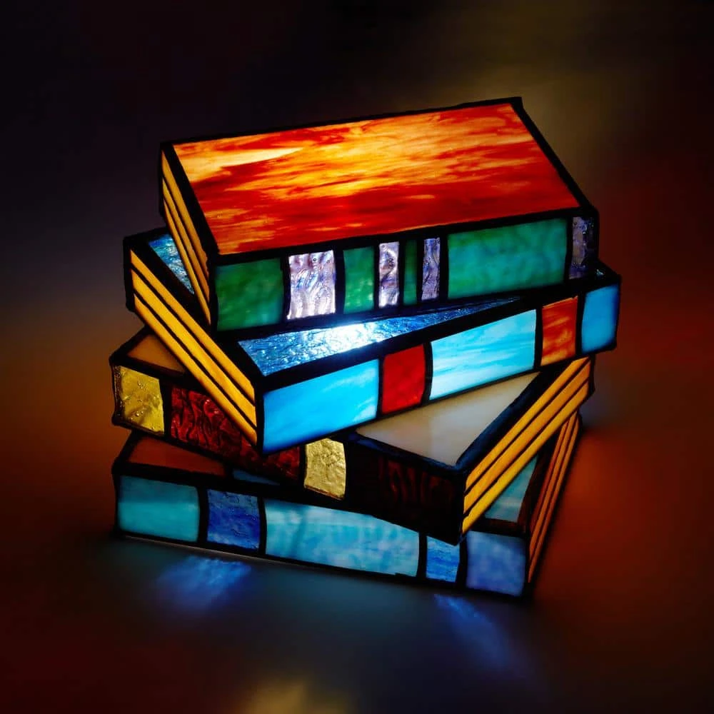 Ava 5 .7 5 In. Multi-Colored Book Stack Stained Glass Accent Lamp With Glass Shade 7 Ava 5 .7 5 In. Multi-Colored Book Stack Stained Glass Accent Lamp With Glass Shade - Image 5