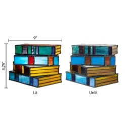 Ava 5 .7 5 In. Multi-Colored Book Stack Stained Glass Accent Lamp With Glass Shade 25 Ava 5 .7 5 In. Multi-Colored Book Stack Stained Glass Accent Lamp With Glass Shade -Lamp Parts river of goods novelty lights 21324 fa 1000