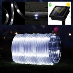 Outdoor 35.7 Ft. Solar Powered Cool White LED Rope Light With 8 Modes (2-Pack) -Lamp Parts rope lights s l xgz wh1 c3 1000