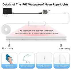50 Ft. RGB Neon LED Hardwired Strip Lights, IP67 Waterproof, Music Sync, DIY Flexible Rope With Remote, Indoor/Outdoor -Lamp Parts rope lights zy708 18 4f 1000
