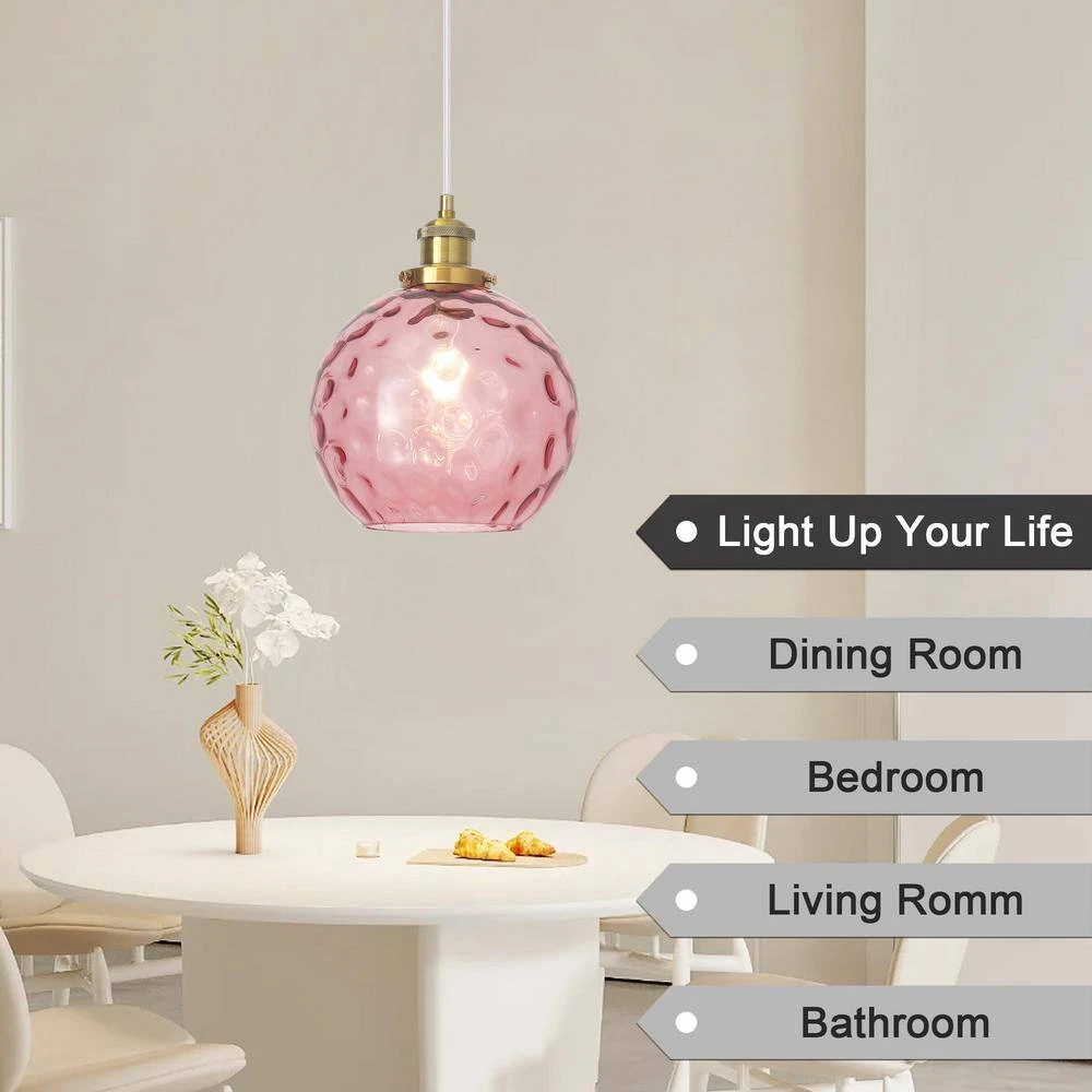 1 Light Rose Red Modern Globe Single Pendant Lighting With Glass Shade,No Bulbs Included 11 1 Light Rose Red Modern Globe Single Pendant Lighting With Glass Shade,No Bulbs Included - Image 9