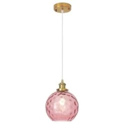 1 Light Rose Red Modern Globe Single Pendant Lighting With Glass Shade,No Bulbs Included