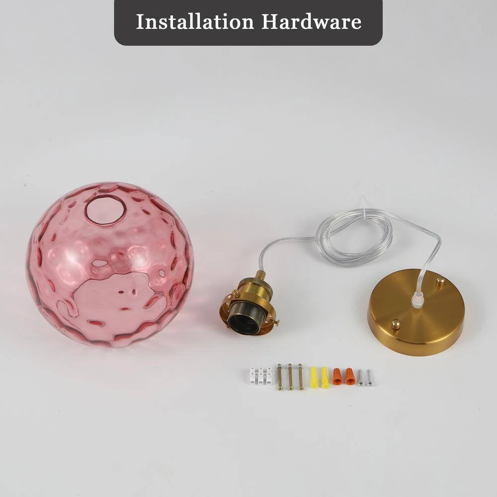 1 Light Rose Red Modern Globe Single Pendant Lighting With Glass Shade,No Bulbs Included 9 1 Light Rose Red Modern Globe Single Pendant Lighting With Glass Shade,No Bulbs Included - Image 7