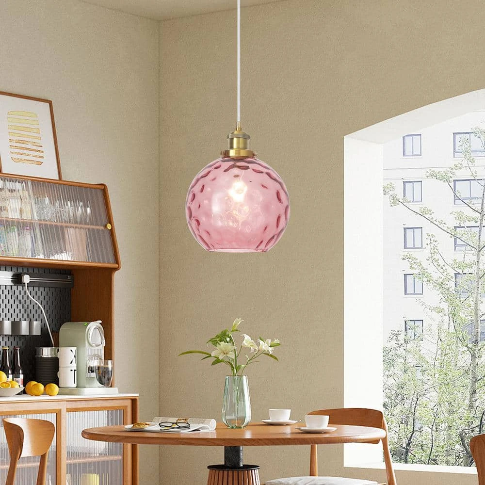 1 Light Rose Red Modern Globe Single Pendant Lighting With Glass Shade,No Bulbs Included 4 1 Light Rose Red Modern Globe Single Pendant Lighting With Glass Shade,No Bulbs Included - Image 2
