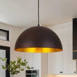 PCover 1-Light 15 In.W Rust Copper Modern Farmhouse Industrial Metal Dome Pendant Light For Kitchen