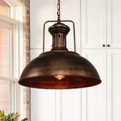 60-Watt 1-Light Rusty Bowl Pendant Light Industrial Dome Hanging Light