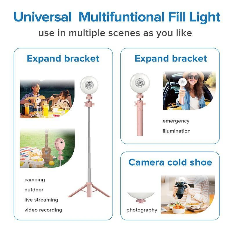 4.4 1 In. Pink 10-Watt Dimmable Portable LED Fill Light With Telescopic Rod 4 4.4 1 In. Pink 10-Watt Dimmable Portable LED Fill Light With Telescopic Rod - Image 2