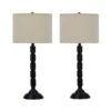 Pair Of 30.25 In. Satin Black Industrial Ribbed Metal Column Table Lamps With Designer Shades -Lamp Parts satin black fangio lighting table lamps w 1562blk 2pk 64 1000