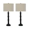 Pair Of 30.75 In. Satin Black Stacked Candlestick Metal Table Lamps With Designer Shades