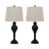 Pair Of 26.5 In. Satin Black Metal Urn Table Lamps W/USB And Designer Shades -Lamp Parts satin black fangio lighting table lamps w 1630blk usb 2pk 64 1000