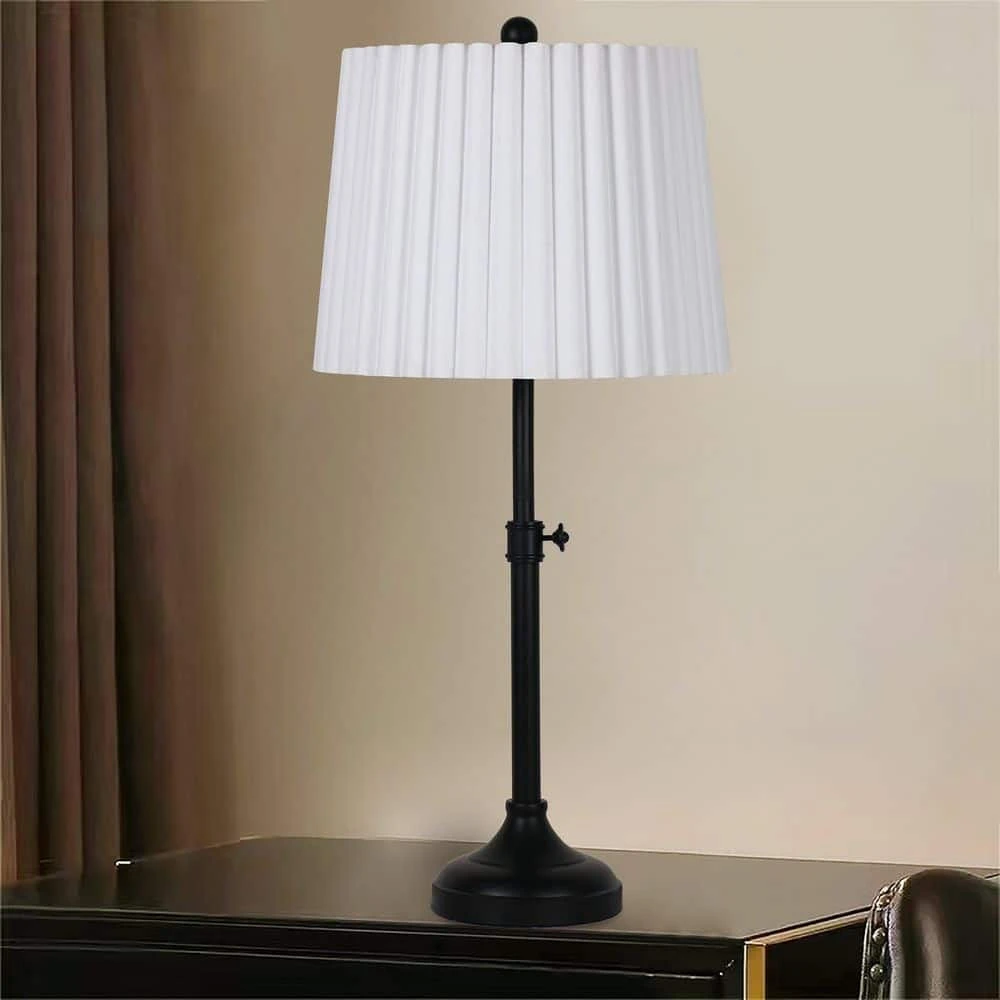 Pair Of 24.25-30 In. Adjustable Satin Black Metal Column Table Lamps With Designer Mini-Fluted Shades 4 Pair Of 24.25-30 In. Adjustable Satin Black Metal Column Table Lamps With Designer Mini-Fluted Shades - Image 2