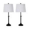 Pair Of 24.25-30 In. Adjustable Satin Black Metal Column Table Lamps With Designer Mini-Fluted Shades -Lamp Parts satin black fangio lighting table lamps w 1732blk 2pk 64 1000