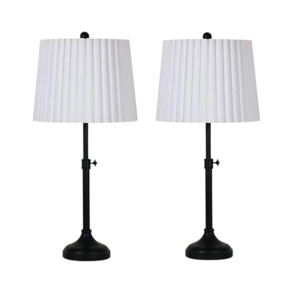 Pair Of 24.25-30 In. Adjustable Satin Black Metal Column Table Lamps With Designer Mini-Fluted Shades 3 Pair Of 24.25-30 In. Adjustable Satin Black Metal Column Table Lamps With Designer Mini-Fluted Shades