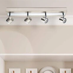 EGLO Pierino 2 Ft. Satin Nickel And Chrome Integrated LED Track Lighting Kit With Adjustable Heads -Lamp Parts satin nickel crome eglo track lighting kits 201735a 1d 1000