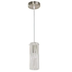 1-Light Satin Nickel Mini Pendant With Grain Pattern Etched White Glass