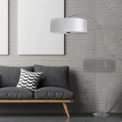 Portable Lamps Series 65 In. Satin Steel Floor Lamp With Pristine White Fabric Shade -Lamp Parts satin steel yosemite home decor table lamps pfl128pw ss 31 1000