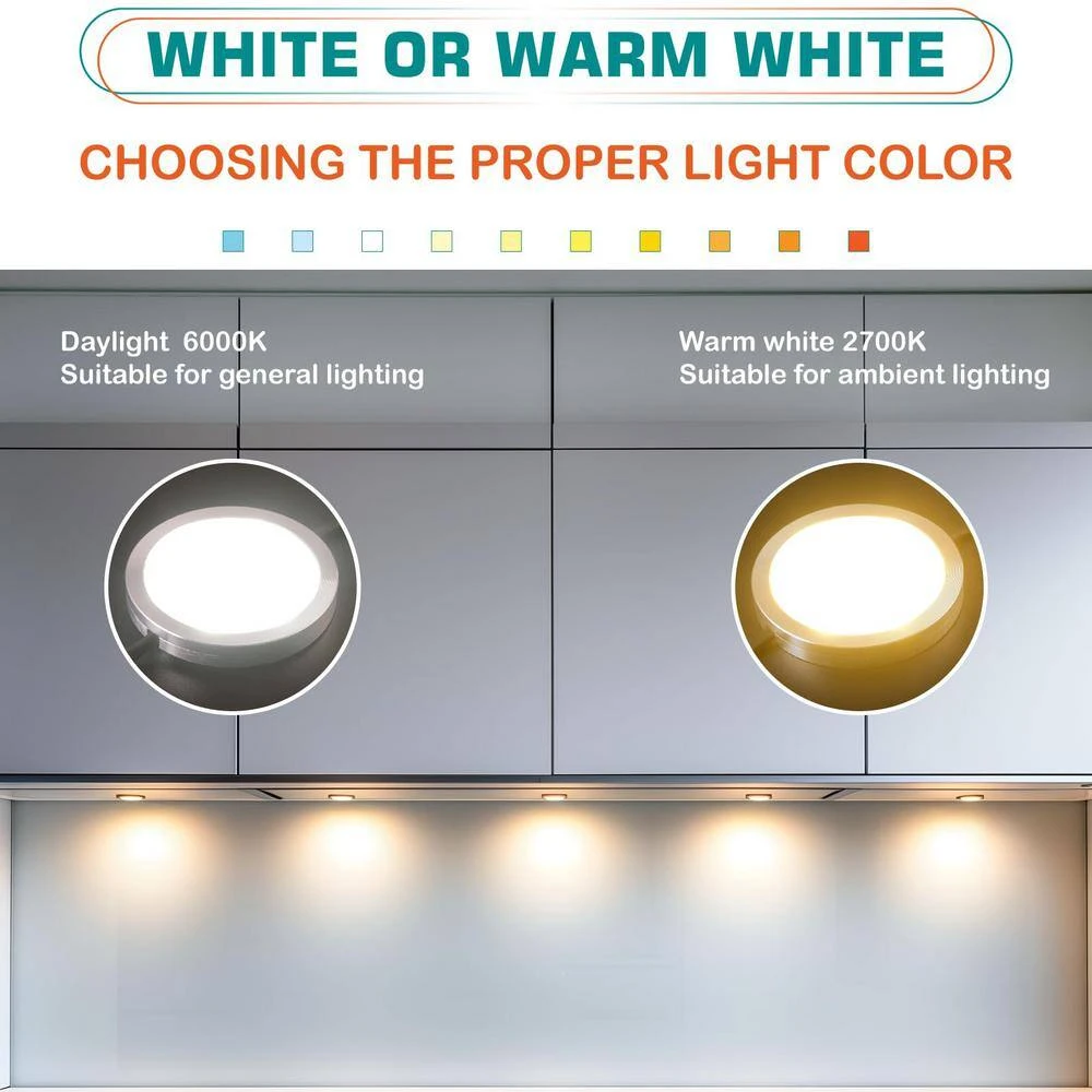 Energy Saving Plug-in 1-Light Dimmable Daylight Integrated LED Under Cabinet Puck Light 4-Pack 6 Energy Saving Plug-in 1-Light Dimmable Daylight Integrated LED Under Cabinet Puck Light 4-Pack - Image 4