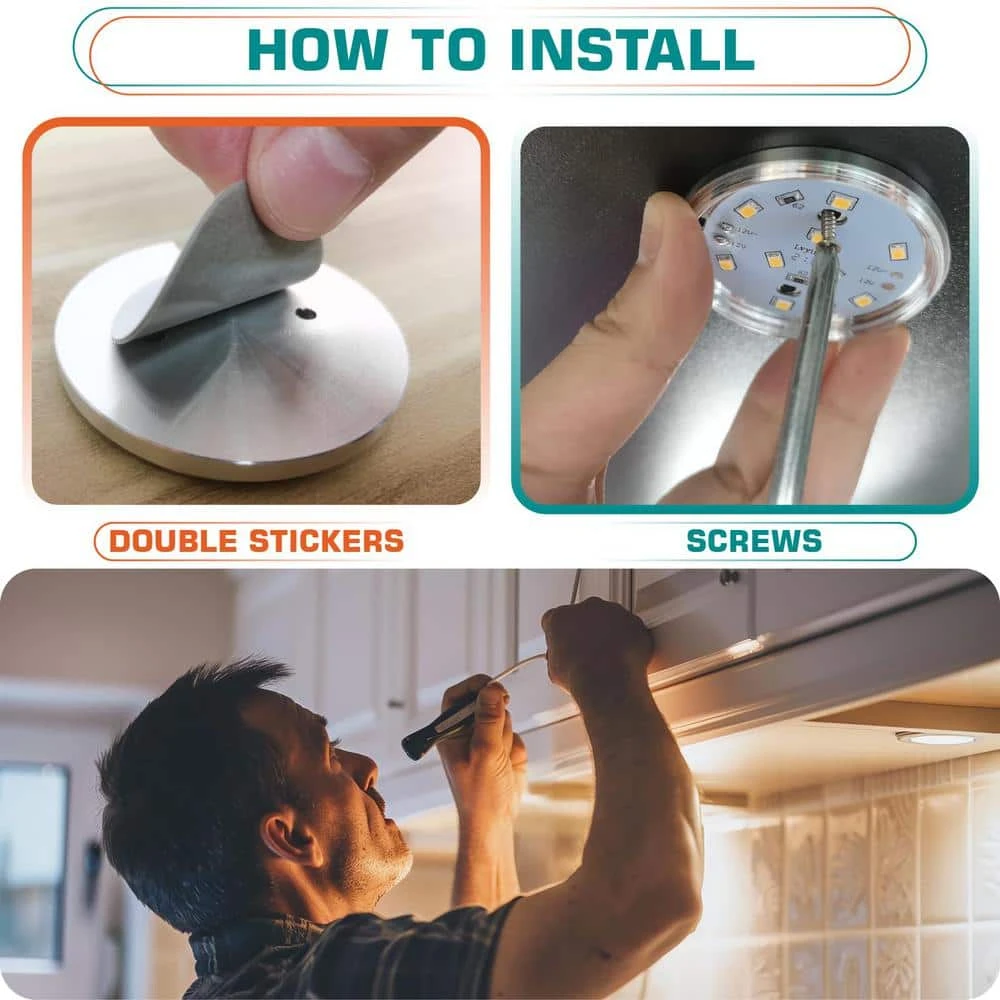 Energy Saving Plug-in 1-Light Dimmable Daylight Integrated LED Under Cabinet Puck Light 4-Pack 7 Energy Saving Plug-in 1-Light Dimmable Daylight Integrated LED Under Cabinet Puck Light 4-Pack - Image 5