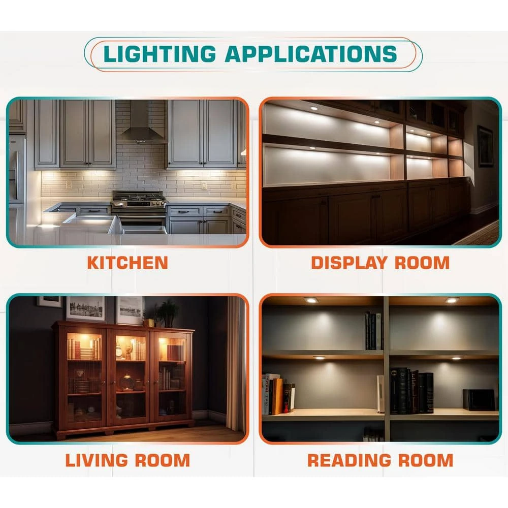 Energy Saving Plug-in 1-Light Dimmable Daylight Integrated LED Under Cabinet Puck Light 4-Pack 5 Energy Saving Plug-in 1-Light Dimmable Daylight Integrated LED Under Cabinet Puck Light 4-Pack - Image 3