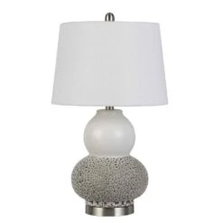 HomeRoots 24 In. Silver Metal 2-Light Desk Table Lamps With White Globe Shade (Set Of 2 ) -Lamp Parts silver homeroots table lamps 2000476142 31 1000