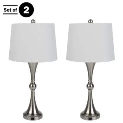 28.74 In. Set Of 2 Table Lamps With USB Charging Ports, Touch Control And LED Bulbs, Silver -Lamp Parts silver lavish home table lamps 72 lmpst2 22 usb 44 1000